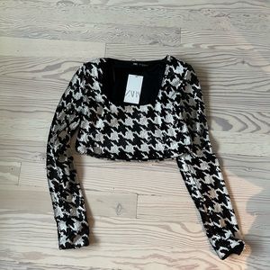 Zara Sequin Houndstooth Crop Top